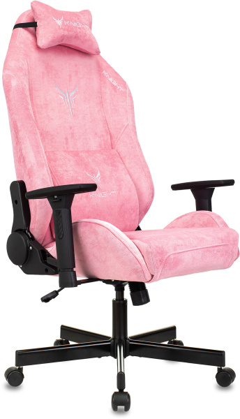 Кресло игровое Knight N1 Fabric розовый Velvet 36 с подголов. крестов. металл (Розовый)